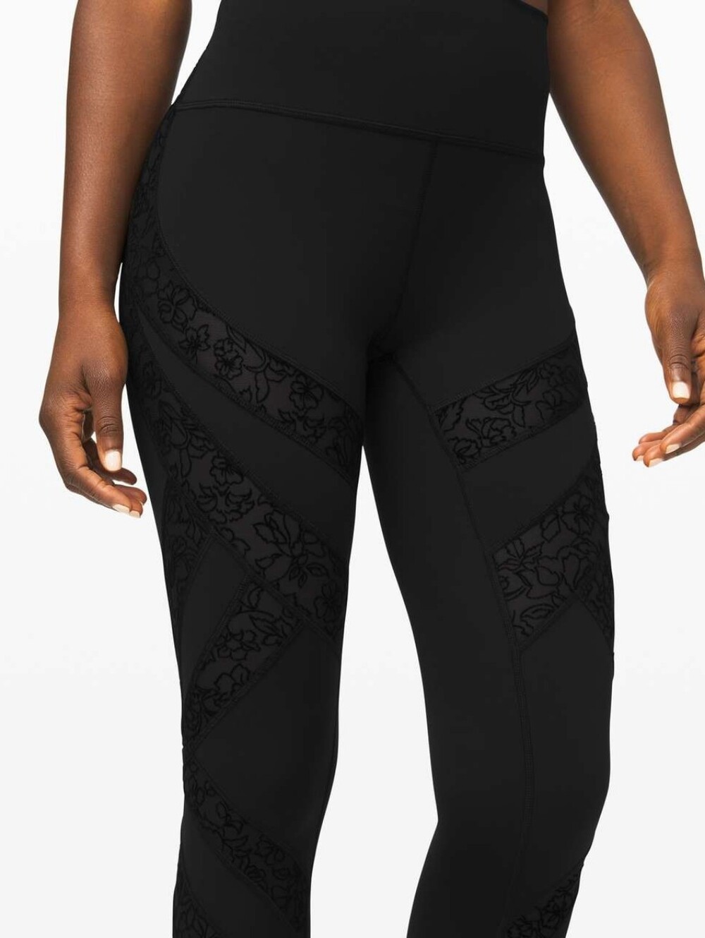 Lululemon Wunder Under High Rise Tight Flocked Size 6 Black Lace Leggings